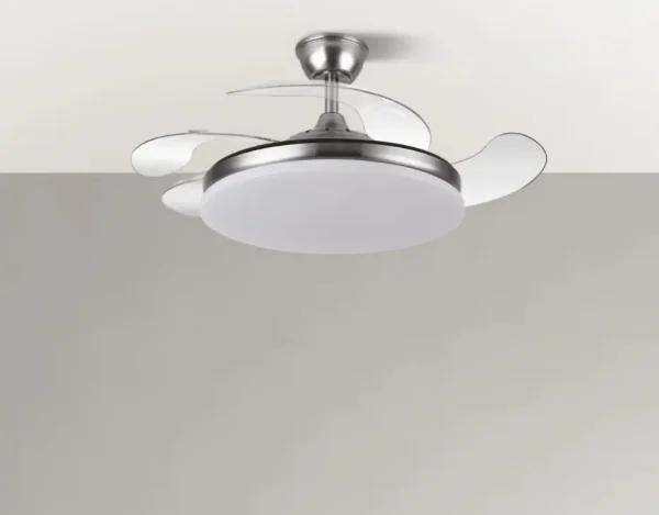 Ventilador retráctil Abrila Tridente níquel luz LED 50-107 cm