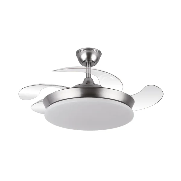 Ventilador retráctil Abrila Tridente Mini níquel luz LED 40-91 cm