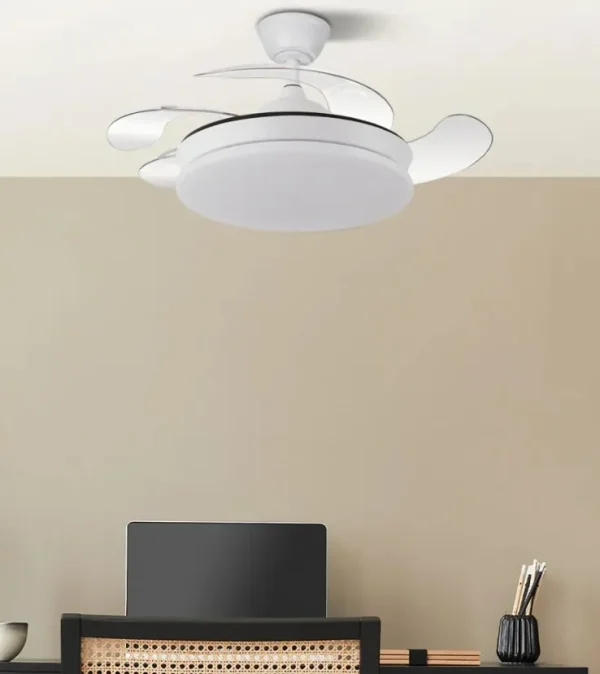 Ventilador retráctil Abrila Tridente Mini blanco luz LED 40-91 cm
