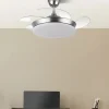 Ventilador retráctil Abrila Tridente Mini níquel luz LED 40-91 cm