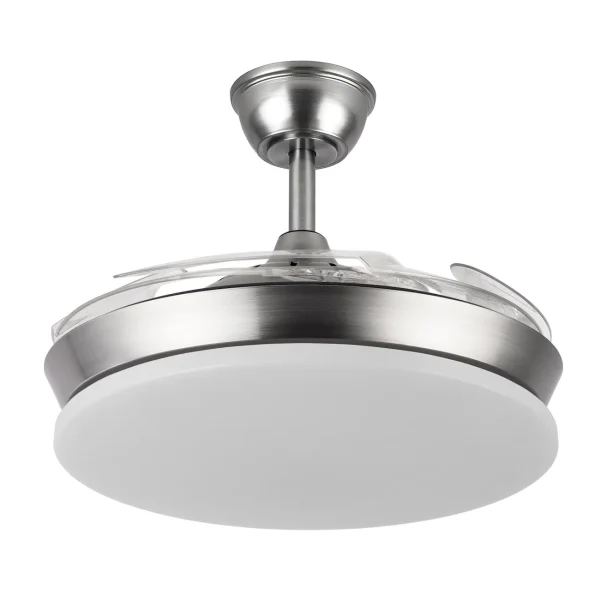 Ventilador retráctil Abrila Tridente Mini níquel luz LED 40-91 cm