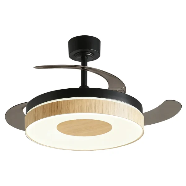 Ventilador retráctil Alemar Duna negro madera luz LED 48-106 cm