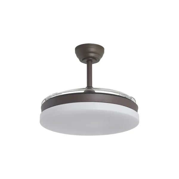 Ventilador de techo de aspas retractiles serie malta de Alemar con luz LED tono cafe