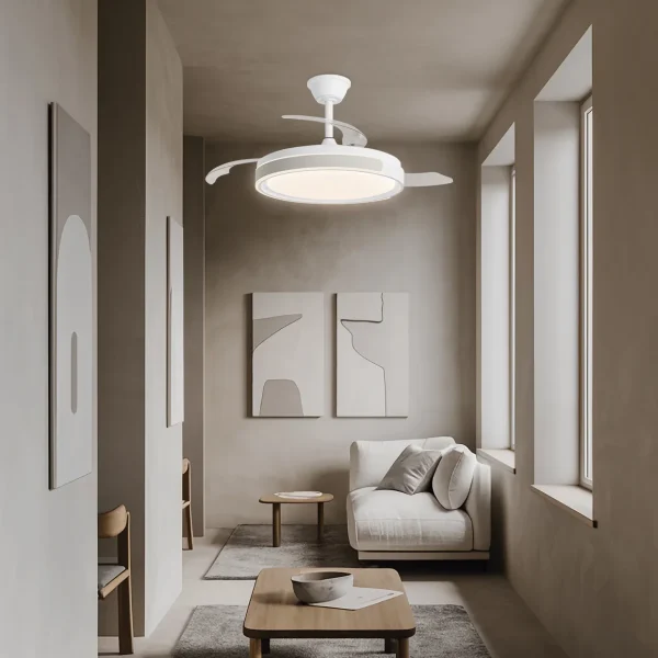 ventilador-techo-retractil-alemar-samana-led-motor-dc-mando-blanco-beige-16013 Ventilador retráctil Alemar Samana blanco beige luz LED 50-107 cm