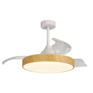 Ventilador retráctil Mantra Alaska Blanco y madera Luz LED 50-106 cm
