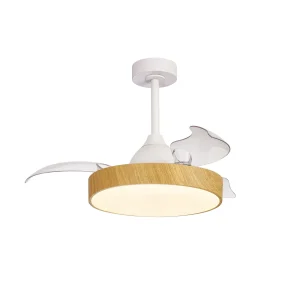 ventilador-techo-retractil-mantra-alsaka-mini-led-motor-dc-3-aspas-blanco-y-8756 Ventilador Mantra Alaska MINI Blanco y madera Luz LED 43-91 cm