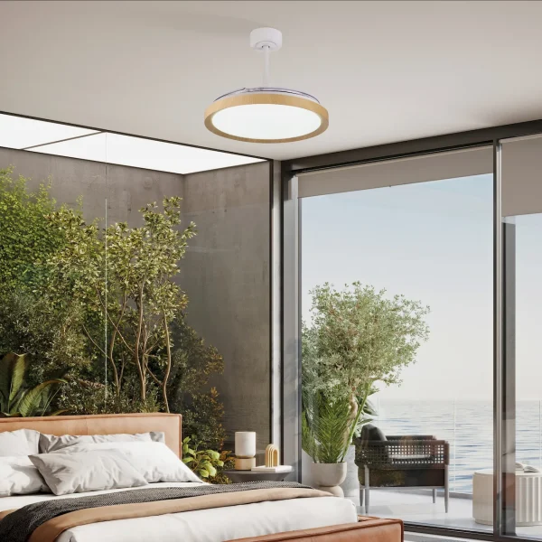 ventilador-techo-retractil-mantra-mistral-led-mando-motor-dc-blanco-madera-8827 Ventilador Mantra Mistral Blanco y madera Luz LED 51,5-106 cm