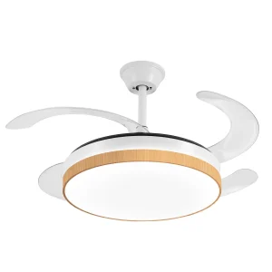 Ventilador retráctil P&B Mina L blanco madera LED 40-92 cm