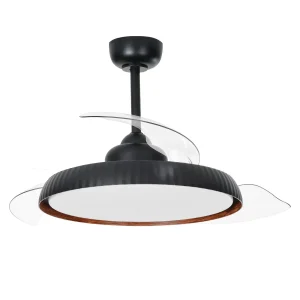Ventilador de techo retráctil Zioneled kant negro madera motor DC luz LED