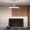 Ventilador retráctil Zioneled Platón blanco madera luz LED 55-107 cm