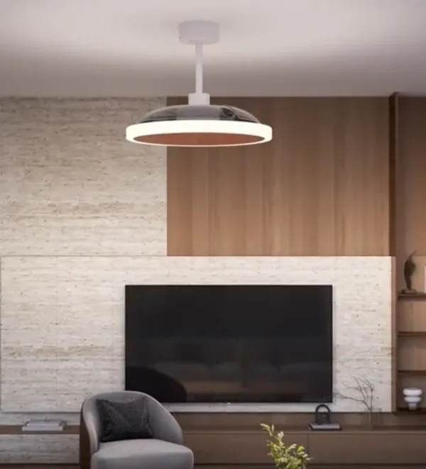 Ventilador retráctil Zioneled Platón blanco madera luz LED 55-107 cm