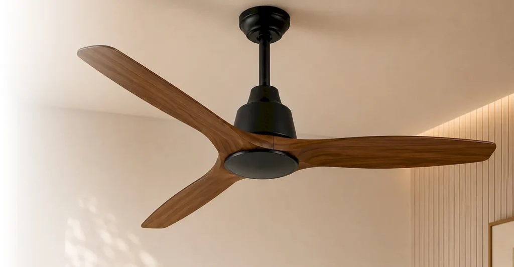 Ventilador de Techo sin luz negro con aspas de madera
